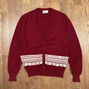 Vintage 90s Courreges Paris Wool Blend Logo Striped Cardigan Sweater Womens 0